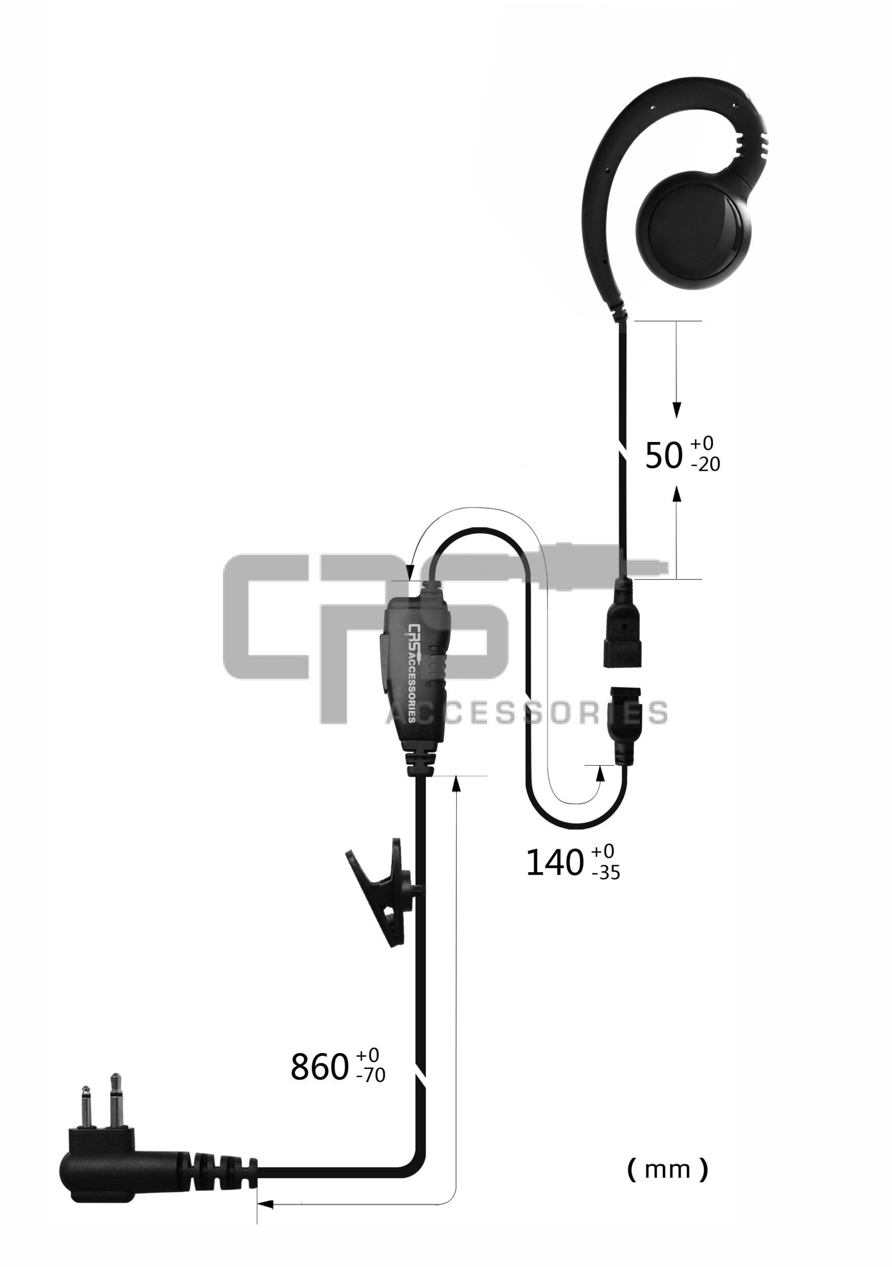 CRS 1 Wire Ghook Earpiece with Inline PTT/MIC to suit Hytera PD-700 Series  Multipin