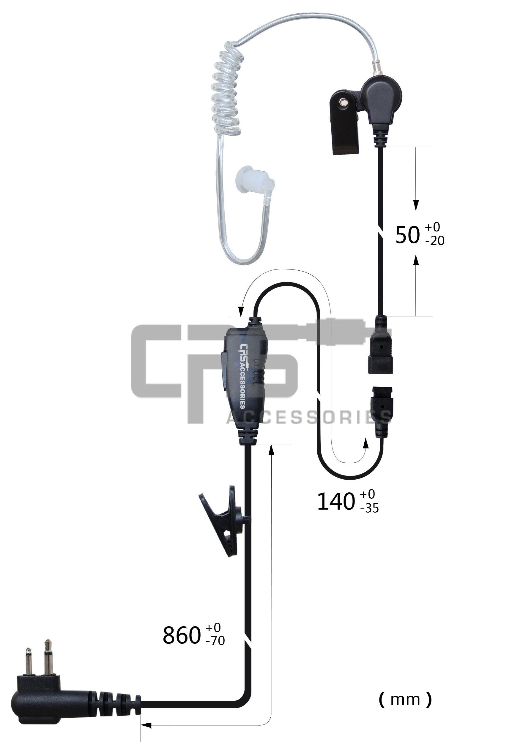 CRS Single Wire Long Acoustic Tube/Inline PTT Kenwood 2 Pin