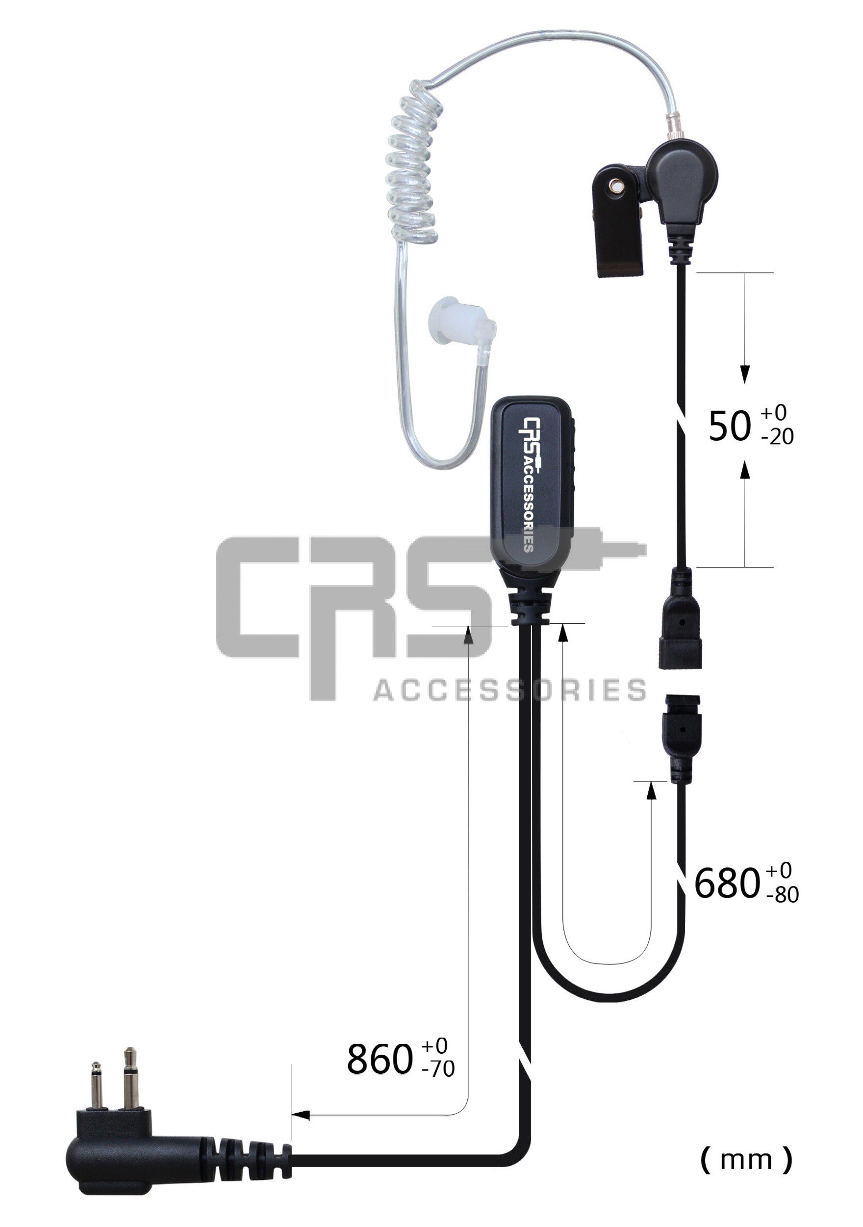 CRS Two Wire Long Acoustic Tube/Inline PTT/Mic suit Motorola MotoTRBO/APX