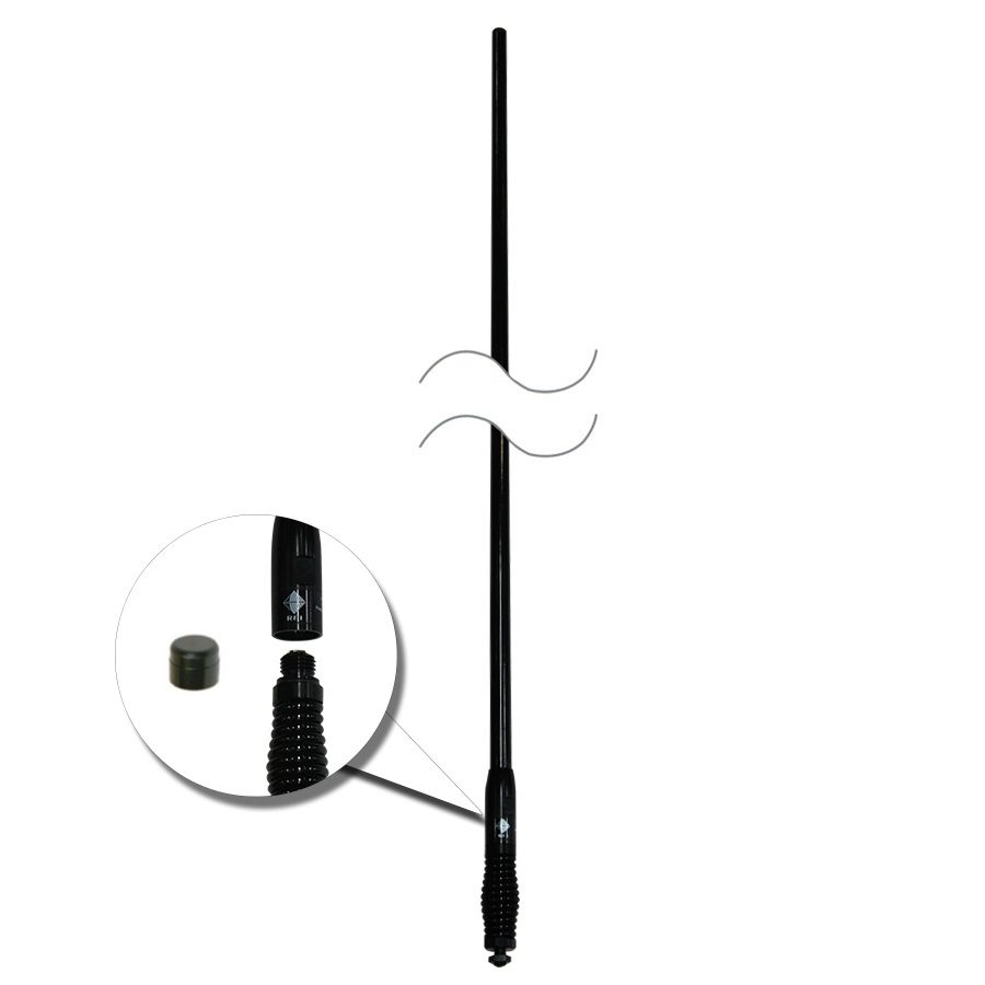 RFI Antenna CDQ5000-B Black, Black Base & Spring, UHF 477 MHz  5.0dB Q-fit F/G H/Gain Blk S/S Spring 5m 9006 Cble FME101 & UHF Adaptor