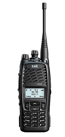 Tait TP9400 Portable P25 4/16 Key (specify) 1500CH VHF/UHF inc antenna, battery & belt clip
